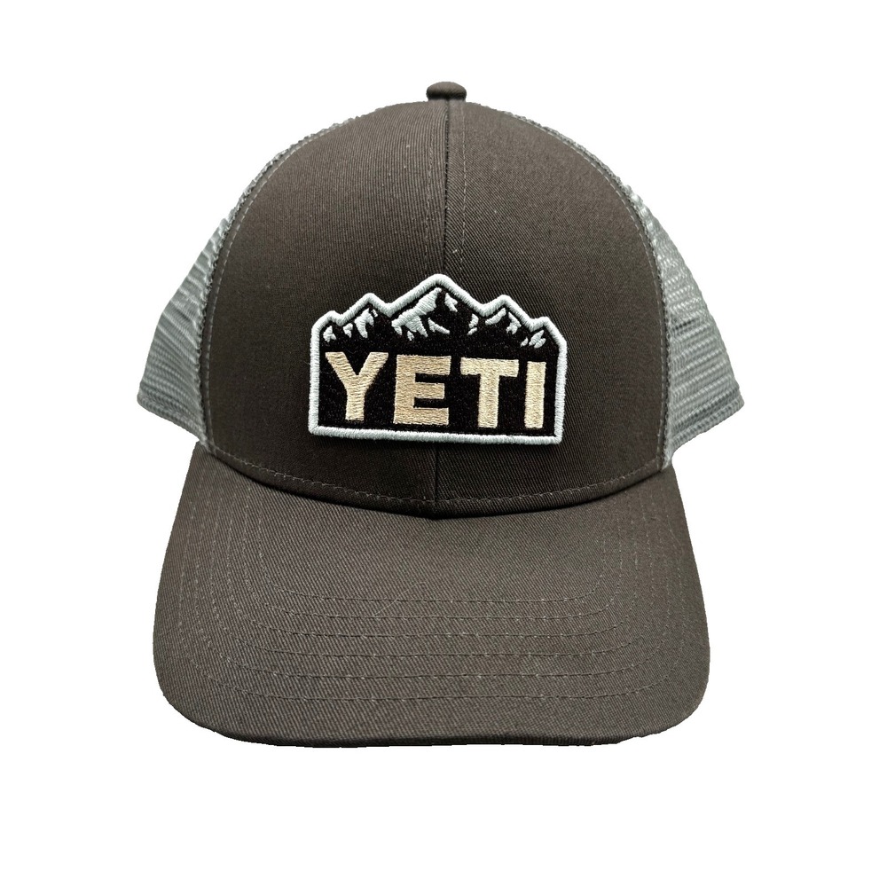 YETI Mountain Patch Badge Trucker Hat Snapback Cap Mens Brown Green Mesh Outdoor